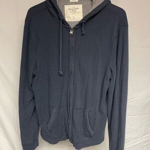 Abercrombie & Fitch Men's Dark Navy Zip-Up Hoodie Sweater